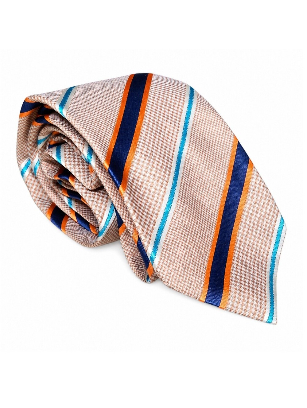 DOLCEPUNTA | ​11-Fold Silk Tie - Rare Handmade Luxury Orange Blue Striped